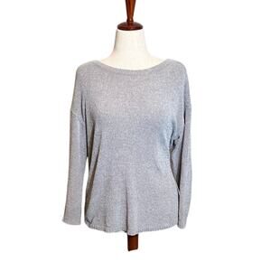 Ellen Tracy sweater gray Mineral tweed chenille boat neck long sleeve Sz S